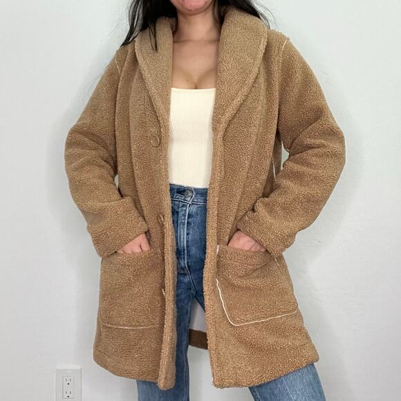 Susan Graver Camel Sherpa Teddy Coat Button Front Jacket Small Shacket - Picture 11 of 12